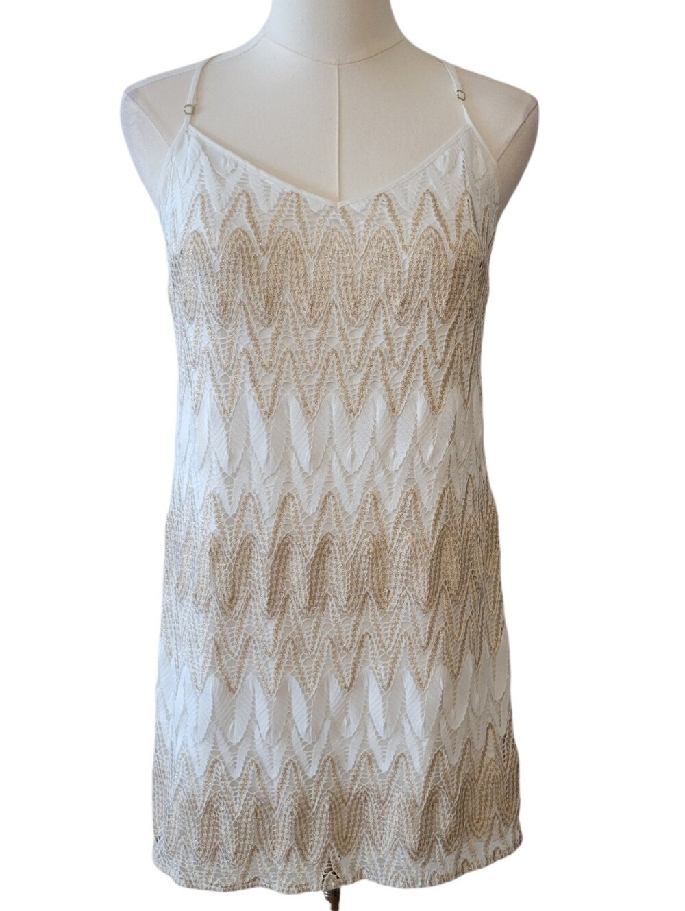 Lilly Pulitzer White & Gold Crochet Mini Dress Size Small